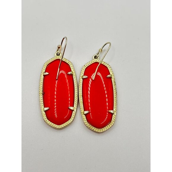Kendra Scott Elle Gold Drop Earrings With Bright Red Stones - Picture 2 of 6